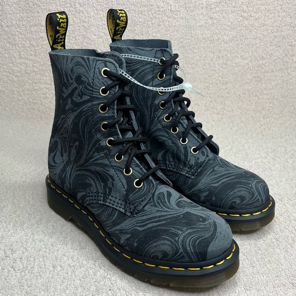 NEW Dr Martens Marble Suede Pascal 1460 Combat Lace Up Boots-Womens 5-Gray/Black - Picture 3 of 12